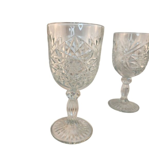 Libbey HOBSTAR Clear Pressed Vintage Star of David 10 Oz Tall Footed Water Goble - Picture 6 of 10